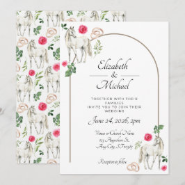 Equestrian Pink Floral Rustic Wedding Kaart
