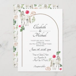 Equestrian Pink Floral Wedding Invitation Kaart