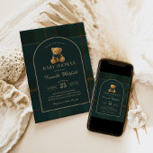 Equestrian Polo Plaid Teddy Bear Baby Shower Kaart