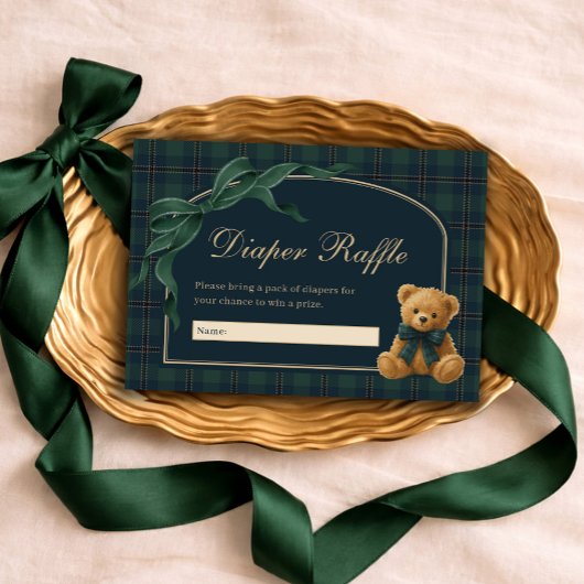 Equestrian Polo Plaid Teddy Bear Diaper Raffle Informatiekaartje