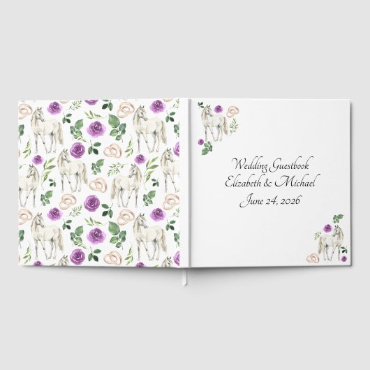 Equestrian Purple Floral Wedding Guest Book Gastenboek (Volledig)