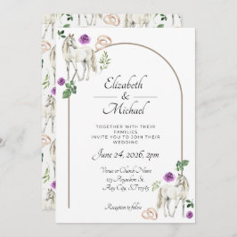 Equestrian Purple Floral Wedding Invitation Kaart