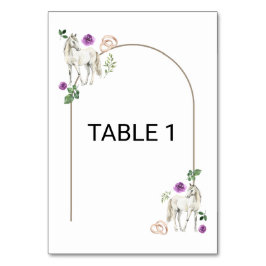 Equestrian Purple Floral Wedding Table Number Card Kaart