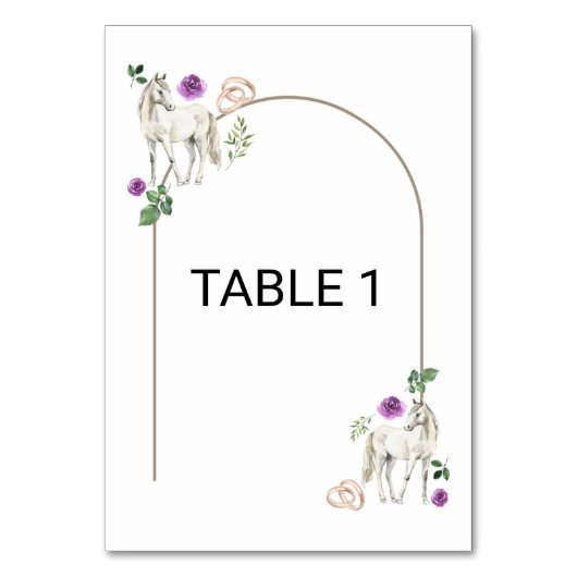 Equestrian Purple Floral Wedding Table Number Card Kaart (Voorkant)