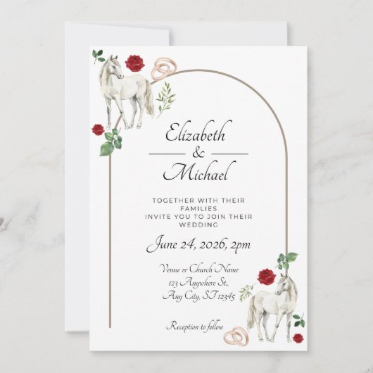 Equestrian Red Floral Rustic Wedding Kaart (Voorkant)