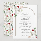 Equestrian Red Floral Rustic Wedding Kaart (Voorkant / Achterkant)