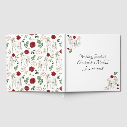 Equestrian Red Floral Wedding Guest Book Gastenboek (Volledig)