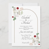 Equestrian Red Floral Wedding Invitation Kaart (Voorkant)