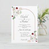 Equestrian Red Floral Wedding Invitation Kaart (Staand voorkant)