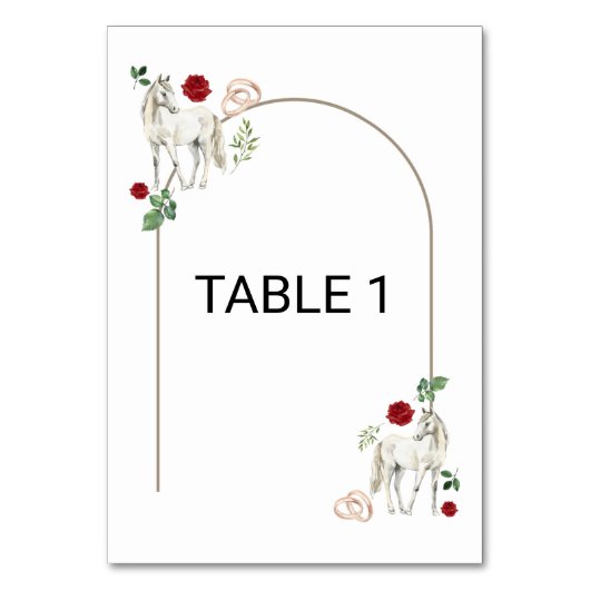 Equestrian Red Floral Wedding Table Number Card Kaart (Voorkant)