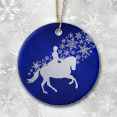 Equestrian Silver Snowflake over Royal Blue Keramisch Ornament