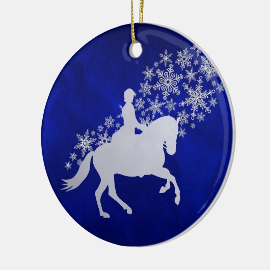 Equestrian Silver Snowflake over Royal Blue Keramisch Ornament (Links)