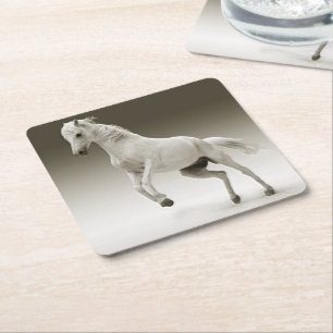 Equestrian White Mare Horse Kartonnen Onderzetters