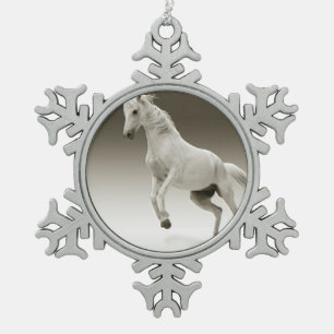 Equestrian White Mare Horse Tin Sneeuwvlok Ornament