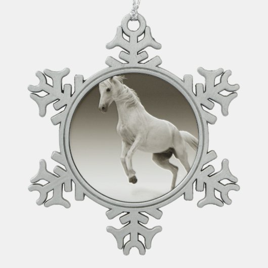Equestrian White Mare Horse Tin Sneeuwvlok Ornament (Voorkant)
