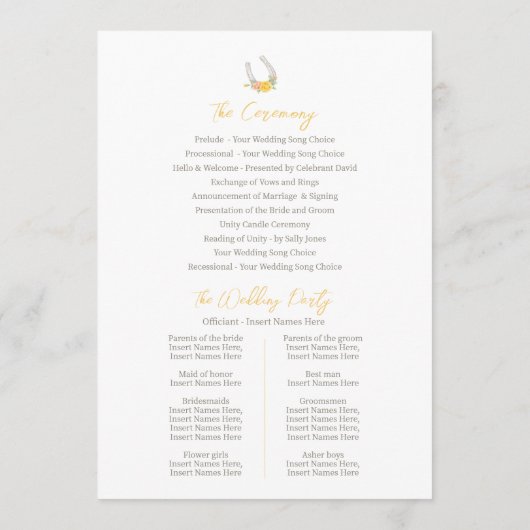 Equestrian Yellow Rose waterverf huwelijksprogramm Programmakaart (Achterkant)