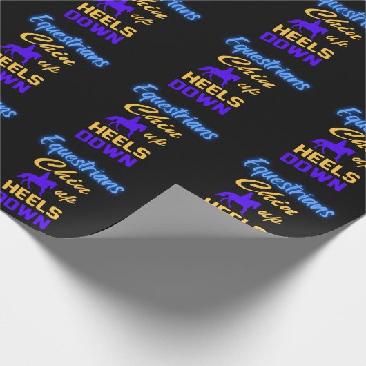 Equestriërs kantelen op blauw geel cadeaupapier (Hoek)