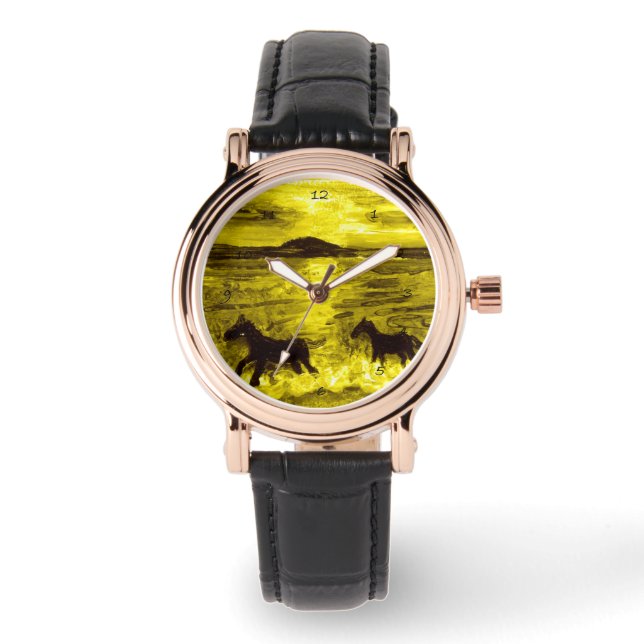 Equine Art Golden Seashore Paarden Horloge (Voorkant)
