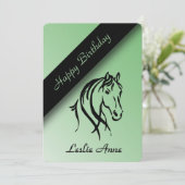 Equine Birthday Party Invitation Green Kaart (Staand voorkant)