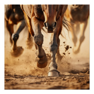 Equine Exodus Dravende Paarden Fotorealistische Ku Perfect Poster