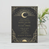 Equinox Art Deco celestial wedding Invitation Kaart (Staand voorkant)
