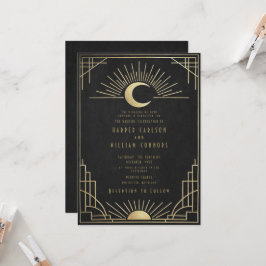 Equinox Art Deco celestial wedding Invitation Kaart