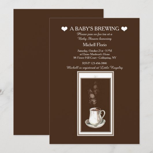 Er Broeit Iets Thee (of Koffie)Feest Uitnodiging (Voorkant / Achterkant)