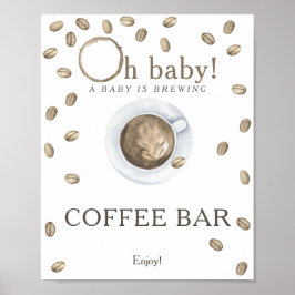 Er brouwt zich een baby baby shower koffiebar poster