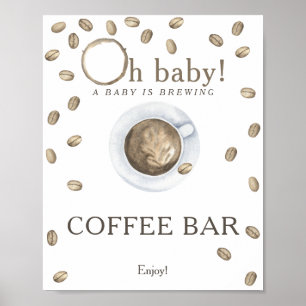 Er brouwt zich een baby baby shower koffiebar poster