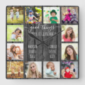 Er gebeuren goede dingen bij oma's 12 foto grijs h vierkante klok (Voorkant)