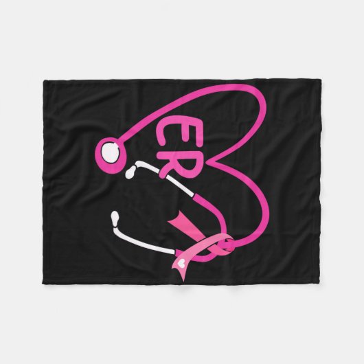 Er Hart Stethoscoop Roze Ribbon Borstkanker Er Fleece Deken (Voorkant (Horizontaal))