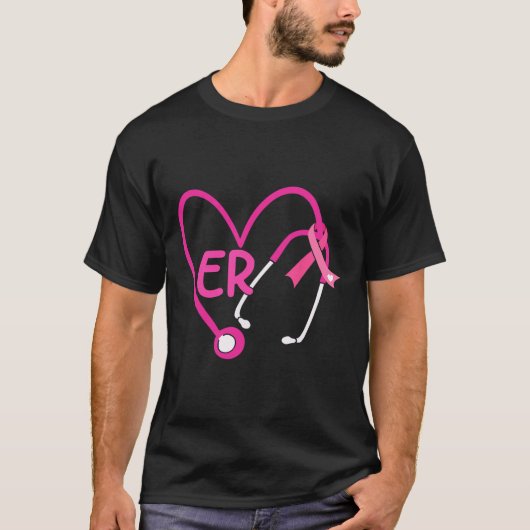 Er Hart Stethoscoop Roze Ribbon Borstkanker Er T-shirt (Voorkant)