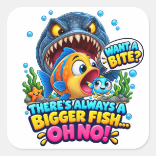 Er Is Altijd Een Grotere Vis Oh Nee Leuk Oceaan Vierkante Sticker