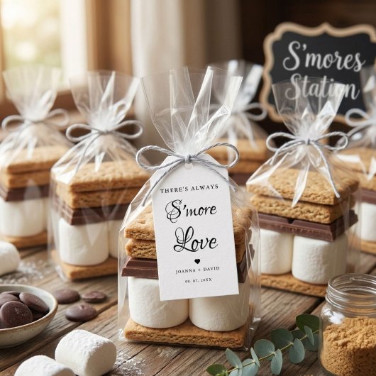 Er is altijd een S'more liefde bruiloft teken Cadeaulabel