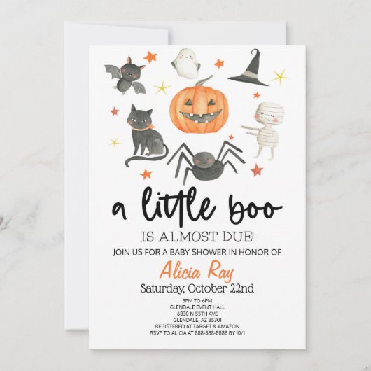 Er is bijna een kleine boe. Baby shower Halloween Kaart (Voorkant)