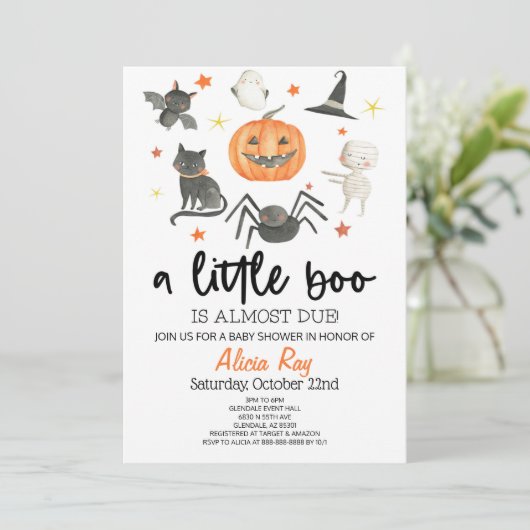Er is bijna een kleine boe. Baby shower Halloween Kaart (Staand voorkant)