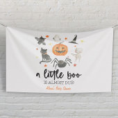 Er is bijna een kleine boe. Baby shower Halloween Spandoek