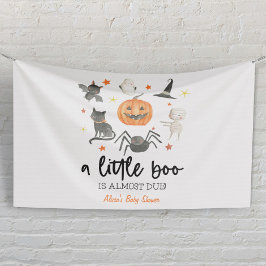 Er is bijna een kleine boe. Baby shower Halloween Spandoek