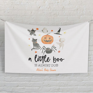 Er is bijna een kleine boe. Baby shower Halloween Spandoek