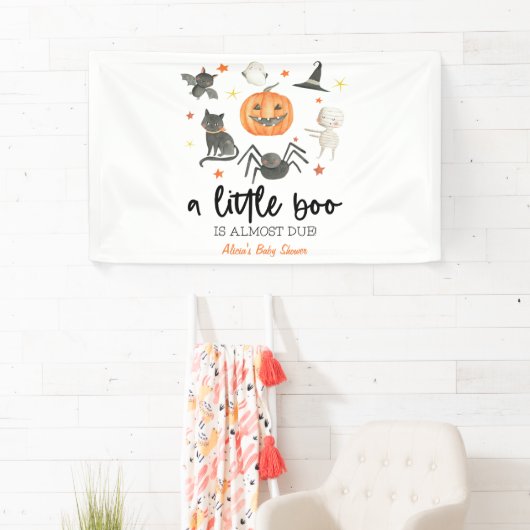 Er is bijna een kleine boe. Baby shower Halloween Spandoek (Insitu)