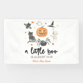 Er is bijna een kleine boe. Baby shower Halloween Spandoek (Horizontaal)