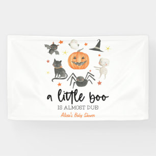 Er is bijna een kleine boe. Baby shower Halloween Spandoek