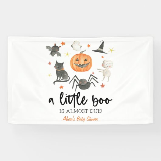 Er is bijna een kleine boe. Baby shower Halloween Spandoek (Horizontaal)