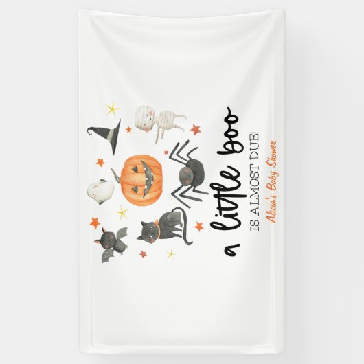 Er is bijna een kleine boe. Baby shower Halloween Spandoek (Verticaal)