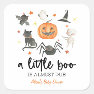 Er is bijna een kleine boe. Baby shower Halloween Vierkante Sticker