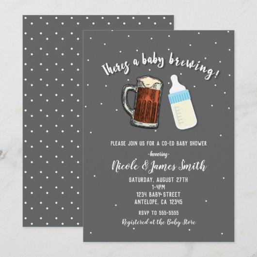 Er is een Baby Bierbrouwen Mokken Co-ed Baby showe Kaart (Voorkant / Achterkant)