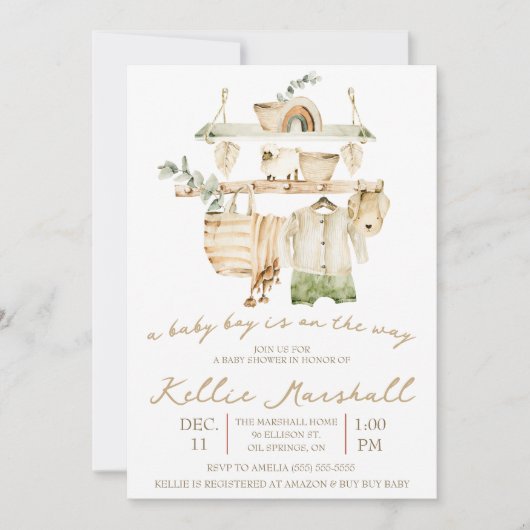 Er is een Baby Boy onderweg! Clothesline-Baby show Kaart (Voorkant)