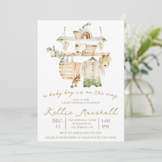 Er is een Baby Boy onderweg! Clothesline-Baby show Kaart (Staand voorkant)