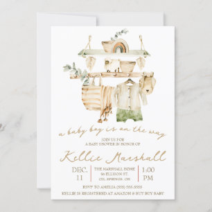 Er is een Baby Boy onderweg! Clothesline-Baby show Kaart