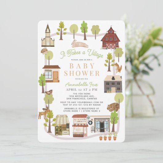 Er is een Baby shower van de Village Woodland Anim Kaart (Staand voorkant)
